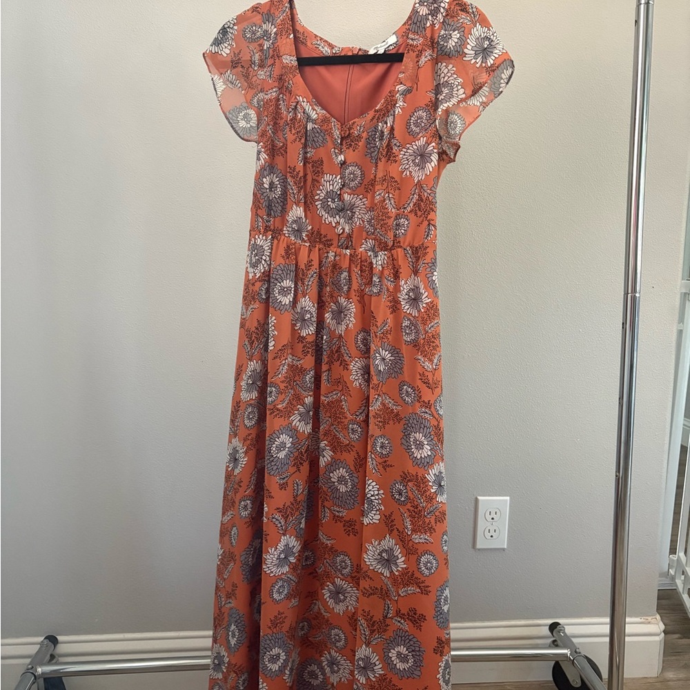 Madewell Floral Orange Maxi Dress